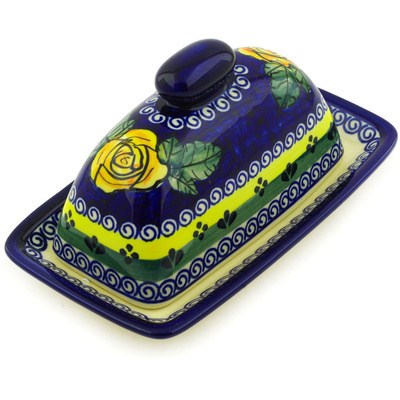 Polish Pottery Butter Dish 7&quot; Cabbage Roses