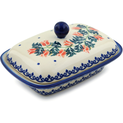 Polish Pottery Butter Dish 7&quot; California Poppies