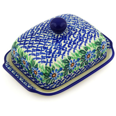 Polish Pottery Butter Dish 7&quot; Chicory Wreath