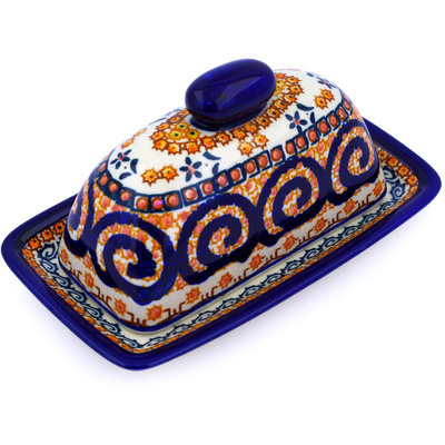 Polish Pottery Butter Dish 7&quot; Cinnamon Swirl UNIKAT