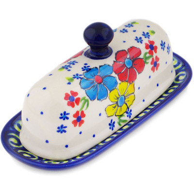 Polish Pottery Butter Dish 7&quot; Country Three UNIKAT