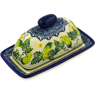 Polish Pottery Butter Dish 7&quot; Cucumber Patch