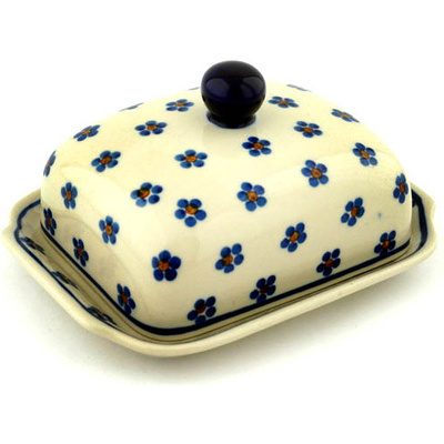 Polish Pottery Butter Dish 7&quot; Daisy Dots