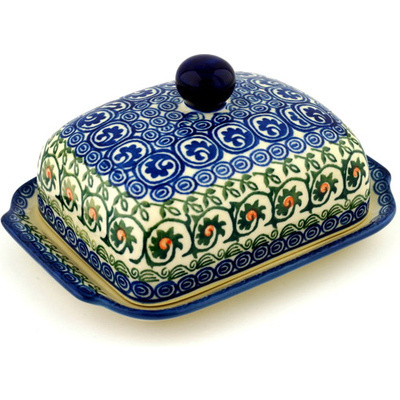 Polish Pottery Butter Dish 7&quot; Fiddle Faddle