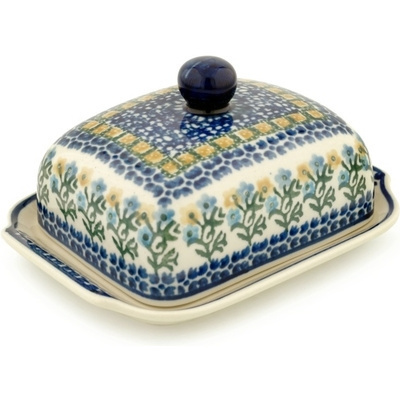 Polish Pottery Butter Dish 7&quot; Field Of Wildflowers