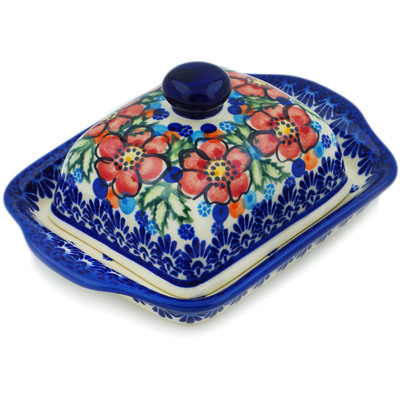 Polish Pottery Butter Dish 7&quot; Floral Awe UNIKAT