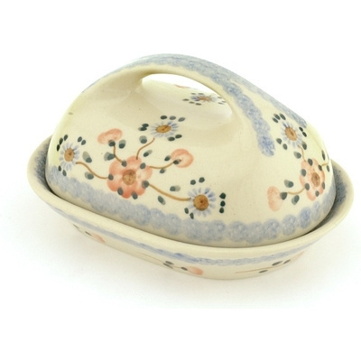 Polish Pottery Butter Dish 7&quot; Floral Simplicty