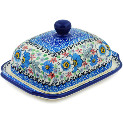 Polish Pottery Butter Dish 7&quot; Flower Crown UNIKAT