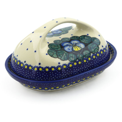 Polish Pottery Butter Dish 7&quot; Flower In The Grass UNIKAT
