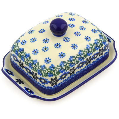 Polish Pottery Butter Dish 7&quot; Flowers On The Water