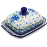 Polish Pottery Butter Dish 7&quot; Forget Me Not UNIKAT