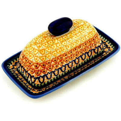 Polish Pottery Butter Dish 7&quot; Golden Tulip UNIKAT