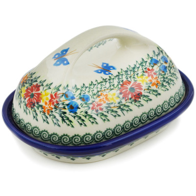Polish Pottery Butter Dish 7&quot; Happy Field UNIKAT