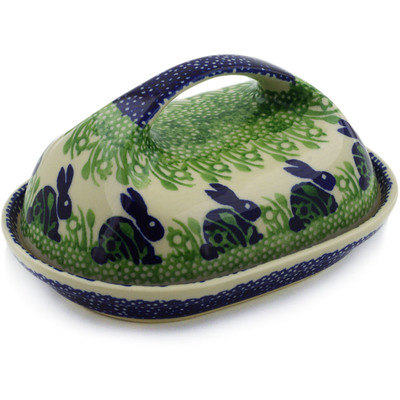 Polish Pottery Butter Dish 7&quot; Hare In Tall Grass