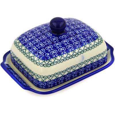 Polish Pottery Butter Dish 7&quot; Heart Pairs
