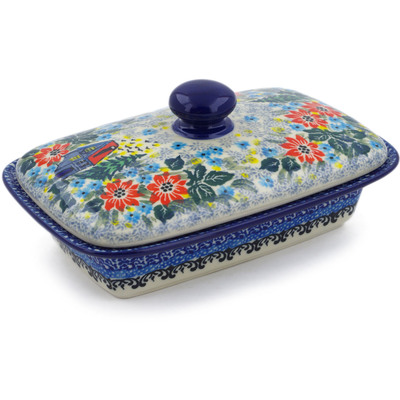 Polish Pottery Butter Dish 7&quot; Hidden Cottage UNIKAT