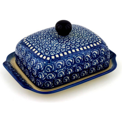 Polish Pottery Butter Dish 7&quot; High Tide