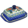Polish Pottery Butter Dish 7&quot; Hummingbird Bouquet UNIKAT