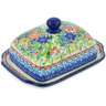 Polish Pottery Butter Dish 7&quot; Hummingbird Meadow UNIKAT