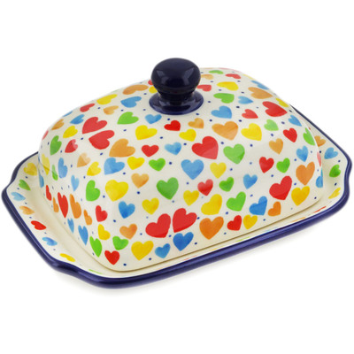 Polish Pottery Butter Dish 7&quot; In Love With Love UNIKAT