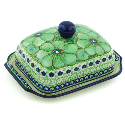 Polish Pottery Butter Dish 7&quot; Key Lime Dreams UNIKAT