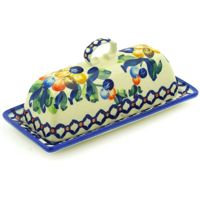 Polish Pottery Butter Dish 7&quot; Lace Collar UNIKAT