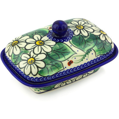 Polish Pottery Butter Dish 7&quot; Ladybug Garden UNIKAT