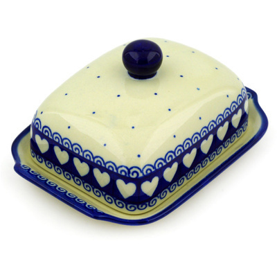Polish Pottery Butter Dish 7&quot; Light Hearted