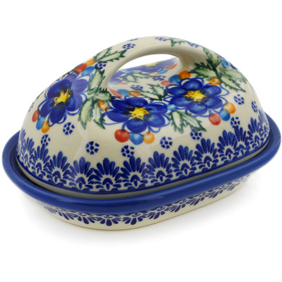 Polish Pottery Butter Dish 7&quot; Lightbug Garden UNIKAT