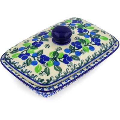 Polish Pottery Butter Dish 7&quot; Limeberry