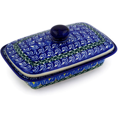 Polish Pottery Butter Dish 7&quot; Lotus Blossom