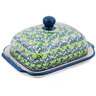 Polish Pottery Butter Dish 7&quot; Lush Viridian Meadow