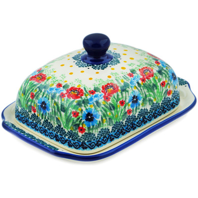 Polish Pottery Butter Dish 7&quot; Meadow At Sunset UNIKAT