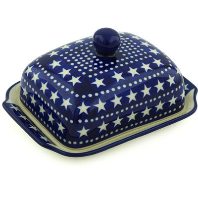 Polish Pottery Butter Dish 7&quot; Midnight Stars