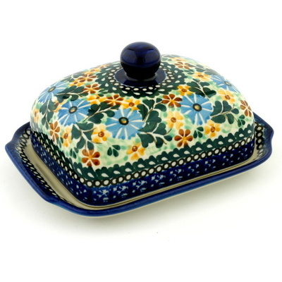 Polish Pottery Butter Dish 7&quot; Morning Glory Field UNIKAT