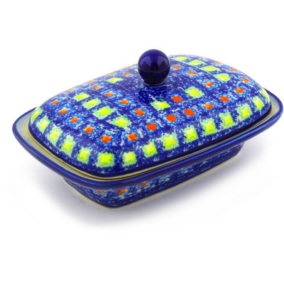 Polish Pottery Butter Dish 7&quot; Mosaic Tile