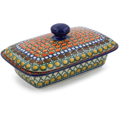 Polish Pottery Butter Dish 7&quot; Orange Tranquility UNIKAT