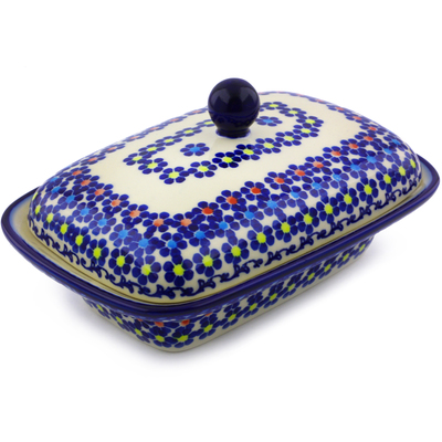 Polish Pottery Butter Dish 7&quot; Pansy Plenty