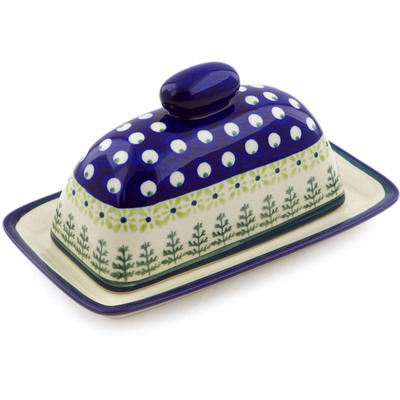 Polish Pottery Butter Dish 7&quot; Peacock In The Pines