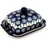 Polish Pottery Butter Dish 7&quot; Peacock Leaves