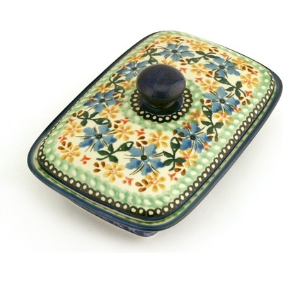 Polish Pottery Butter Dish 7&quot; Periwinkle Sunrise UNIKAT