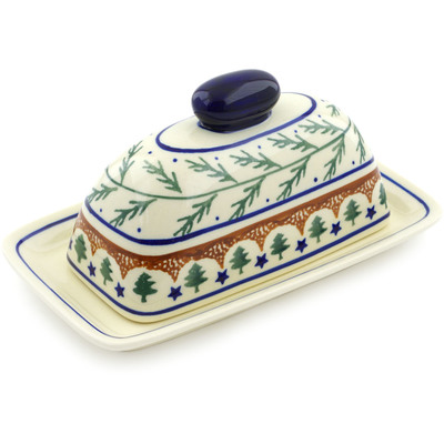 Polish Pottery Butter Dish 7&quot; Pine Boughs