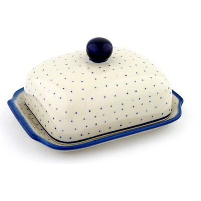 Polish Pottery Butter Dish 7&quot; Polka Dot