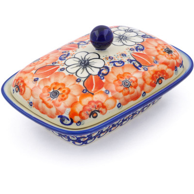 Polish Pottery Butter Dish 7&quot; Poppy Passion
