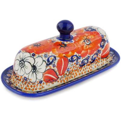 Polish Pottery Butter Dish 7&quot; Poppy Passion UNIKAT