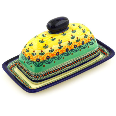 Polish Pottery Butter Dish 7&quot; Prairie Sunrise UNIKAT