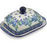 Polish Pottery Butter Dish 7&quot; Pretty In Blue