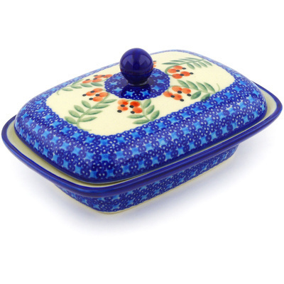 Polish Pottery Butter Dish 7&quot; Red Berries