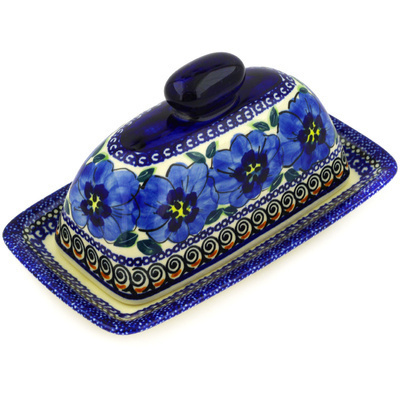 Polish Pottery Butter Dish 7&quot; Regal Bouquet UNIKAT