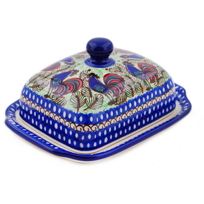 Polish Pottery Butter Dish 7&quot; Rooster Row UNIKAT